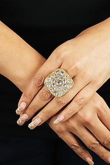 Gold Plated Ring With Jadtar Stones