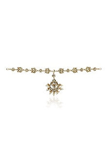 Gold Plated Jadtar Stones Mathapatti With Chand Tikka