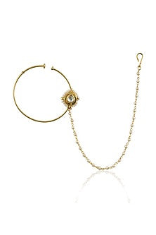 Gold Plated White Jadtar Stones Nath