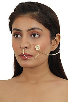 Gold Plated White Jadtar Stones Nath