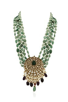 Gold Plated Sea Green Jadtar Stones Mala