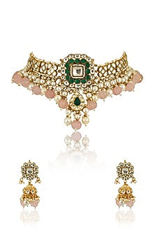 Gold Plated Jadtar Stones Choker Necklace Set