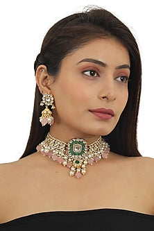 Gold Plated Jadtar Stones Choker Necklace Set