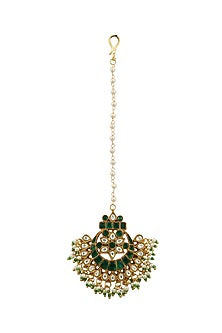 Gold Plated Green Jadtar Stone Maangtikka