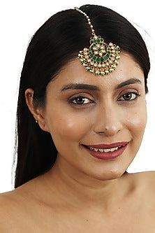 Gold Plated Green Jadtar Stone Maangtikka
