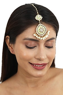 Gold Plated Pista Meenakari Maangtikka