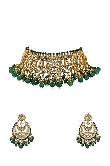 Gold Plated White Jadtar Stone Choker Necklace Set