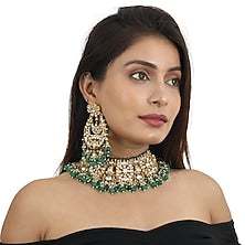 Gold Plated White Jadtar Stone Choker Necklace Set
