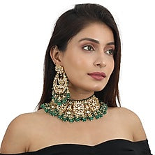 Gold Plated White Jadtar Stone Choker Necklace Set
