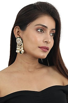 Gold Plated White & Green Jadtar Stone Choker Necklace Set