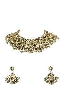 Gold Plated Pista Meenakari Necklace Set