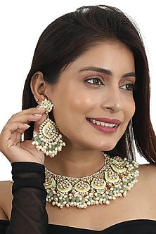 Gold Plated Pista Meenakari Necklace Set