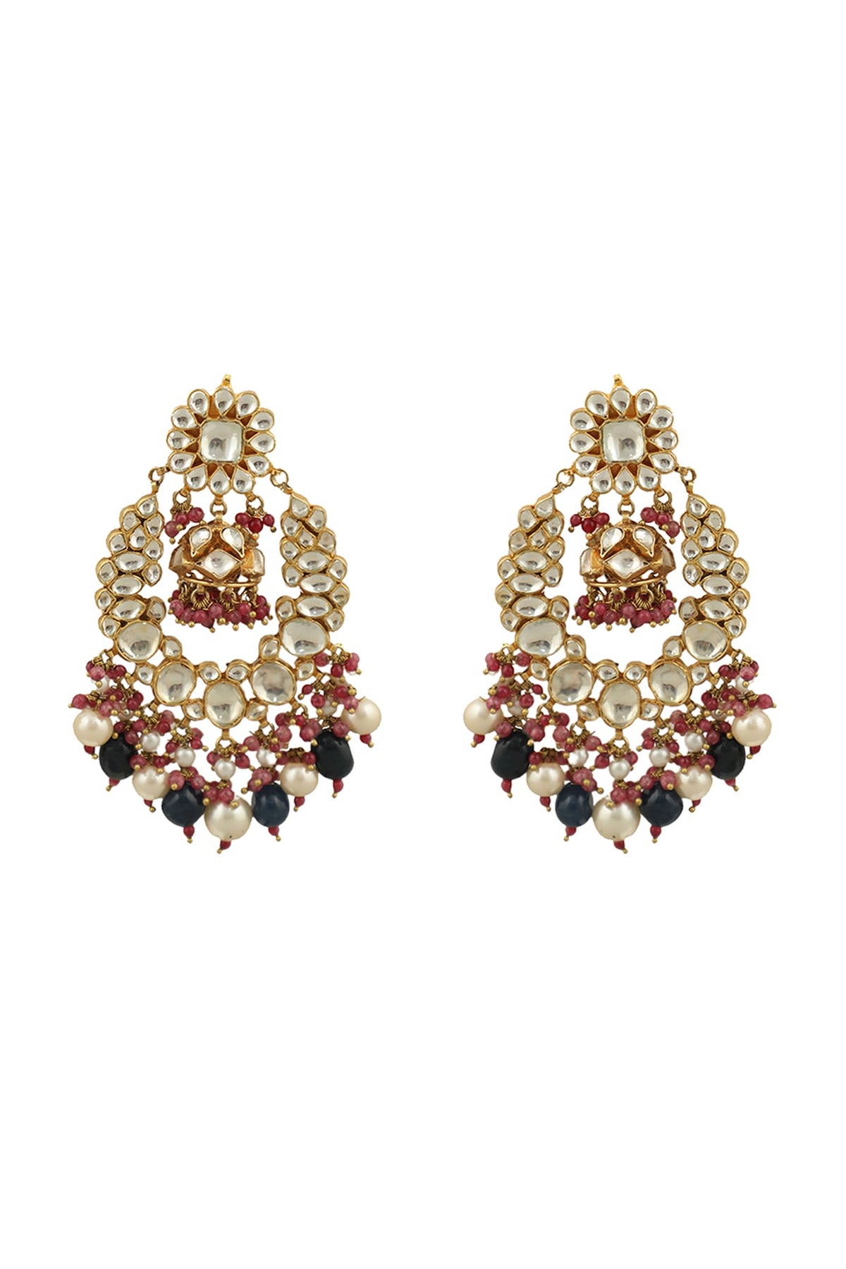Gold Plated Pearl & Beaded Dangler Earrings