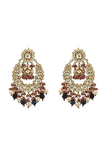 Gold Plated Pearl & Beaded Dangler Earrings