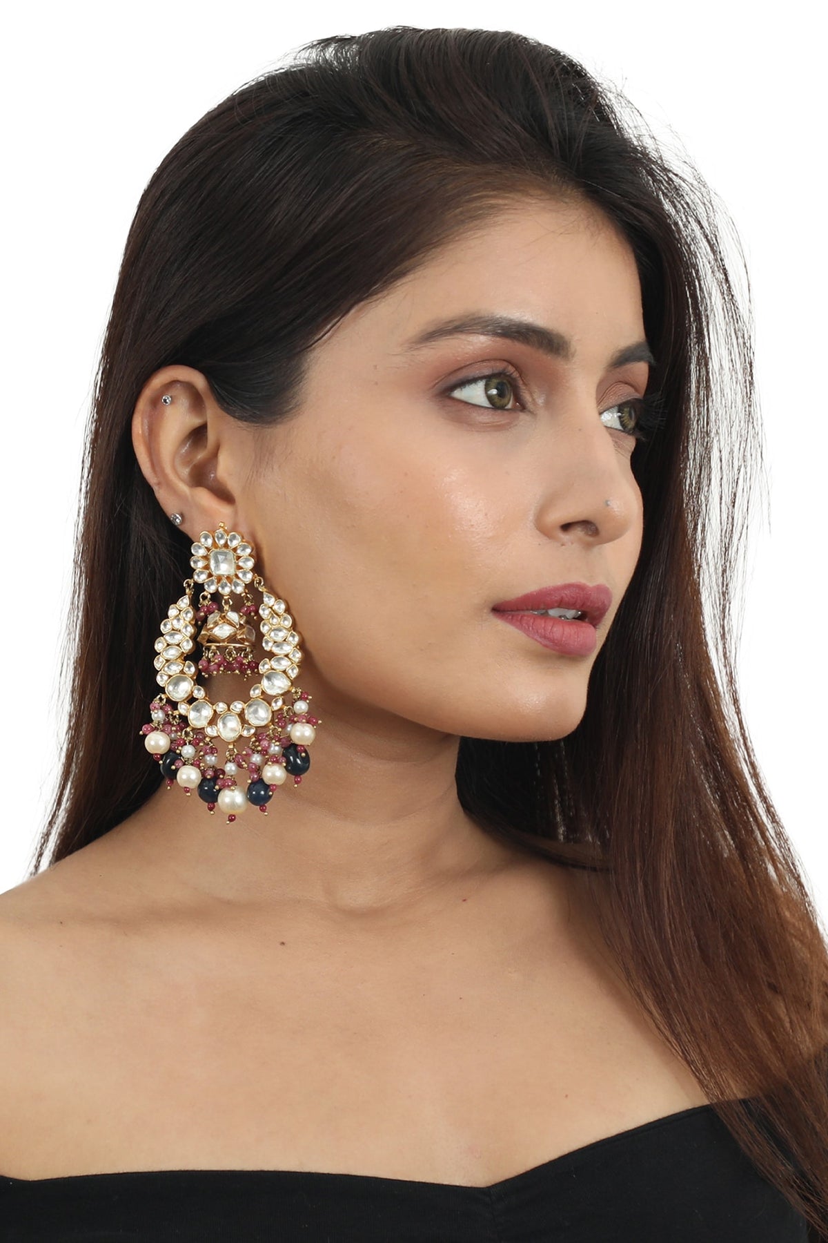 Gold Plated Pearl & Beaded Dangler Earrings