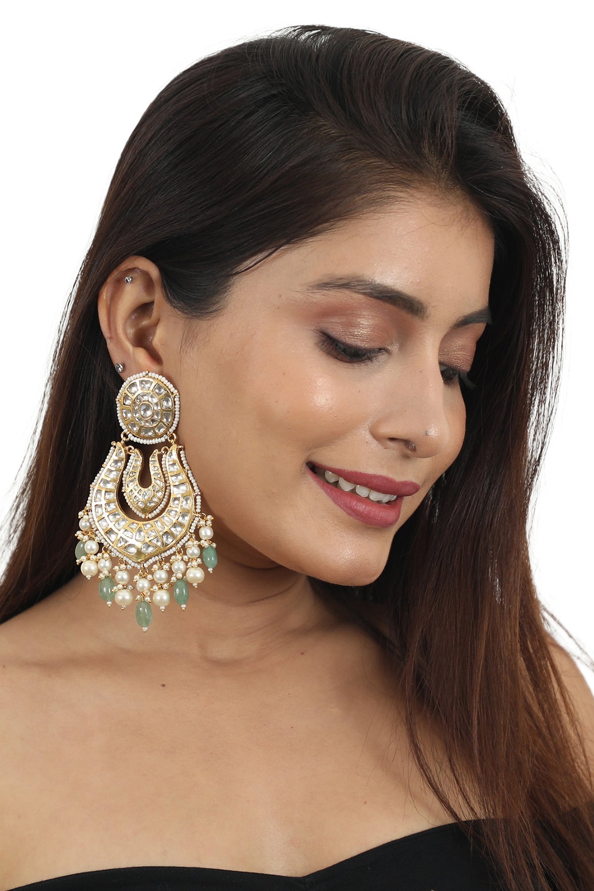 Gold Plated Jadtar Stone Dangler Earrings