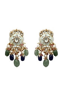 Gold Plated Blue Beaded Meenakari Dangler Earrings