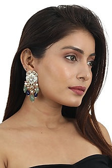 Gold Plated Blue Beaded Meenakari Dangler Earrings