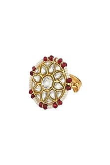 Gold Plated Jadau & Pearl Ring