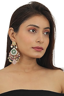Gold Plated Green Stone & Moti Choker Necklace Set