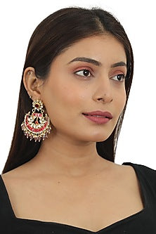 Gold Plated Red & Sea Green Jadtar Choker Necklace Set