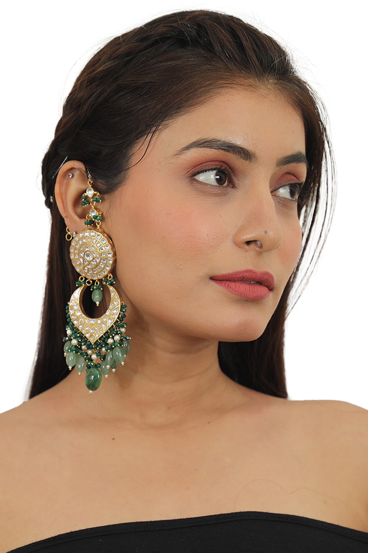 Gold Plated Beaded Long Earrings