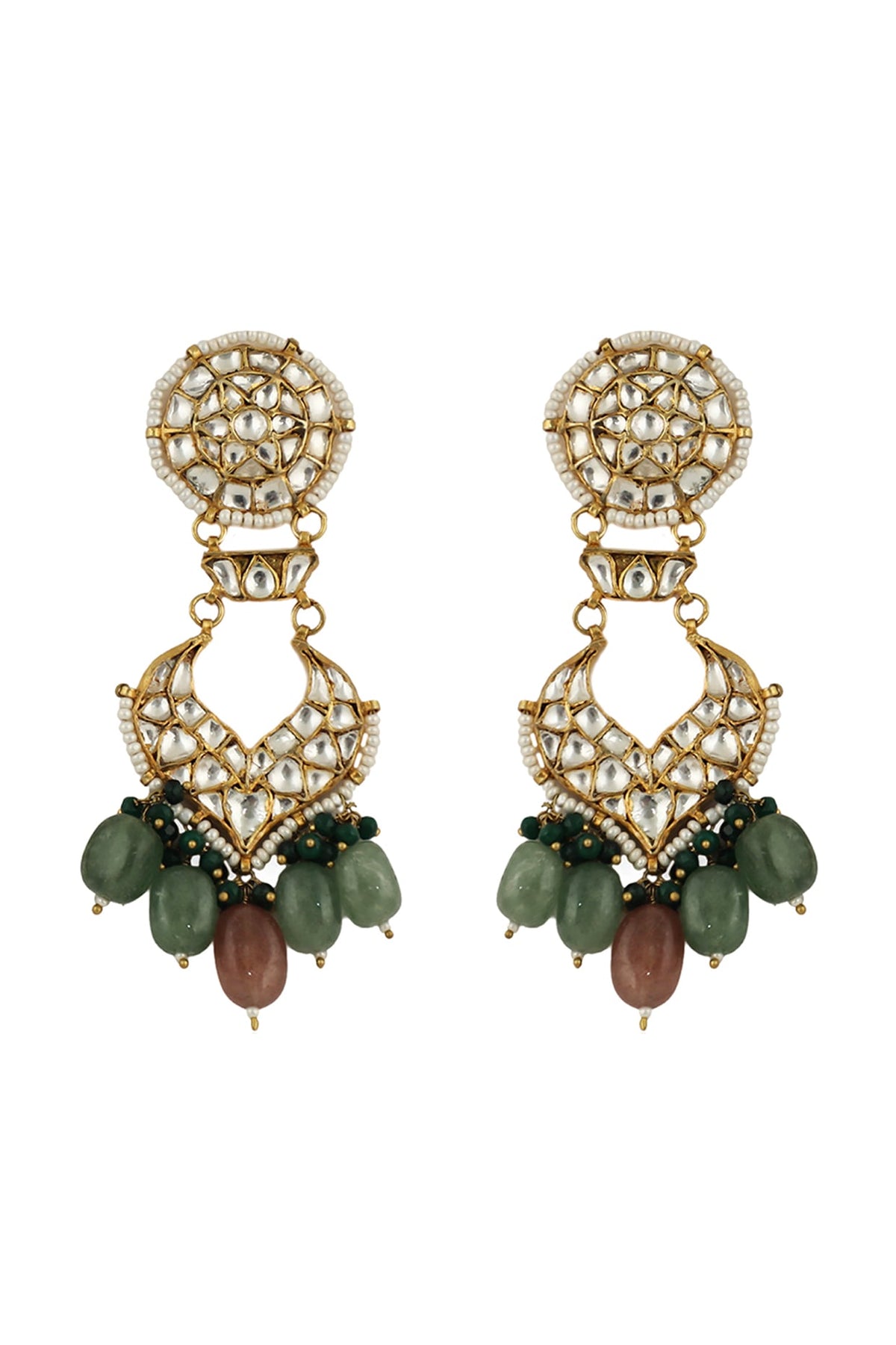 Gold Plated Jadtar & Beaded Dangler Earrings