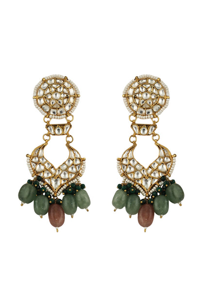 Gold Plated Jadtar & Beaded Dangler Earrings