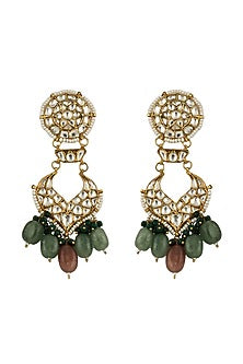 Gold Plated Jadtar & Beaded Dangler Earrings