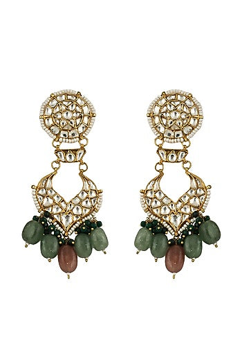 Gold Plated Jadtar & Beaded Dangler Earrings