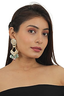 Gold Plated Jadtar & Beaded Dangler Earrings