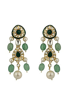 Gold Plated Pearl & Sea Green Beaded Meenakari Dangler Earrings