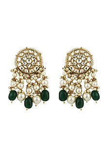 Gold Plated Green Beaded Dangler Earrings
