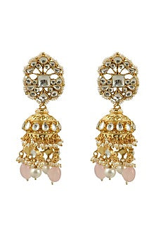 Gold Plated Light Pink Beaded Jhumka Earrings