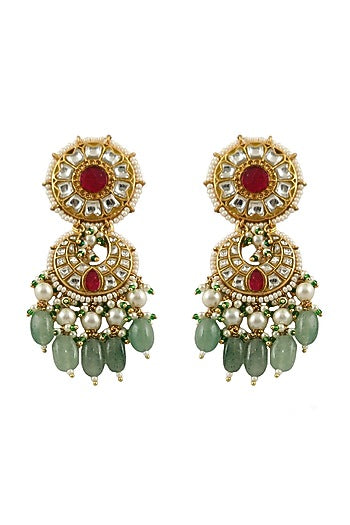 Gold Plated White & Pink Stone Jhumka Earrings