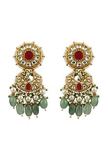 Gold Plated White & Pink Stone Jhumka Earrings