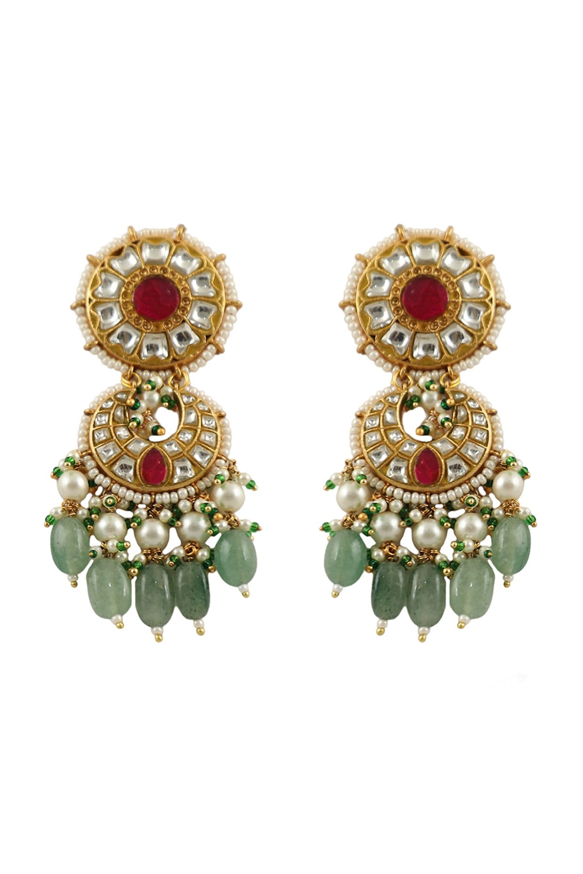 Gold Plated White & Pink Stone Jhumka Earrings