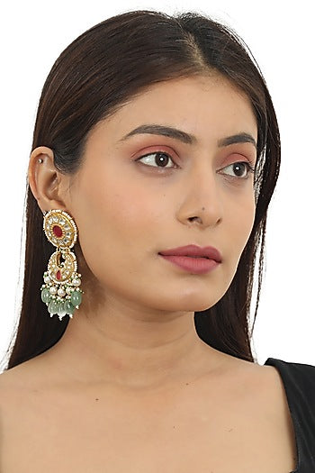 Gold Plated White & Pink Stone Jhumka Earrings