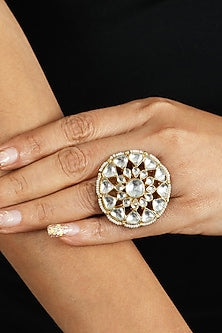 Gold Plated Pearl & Jadtar Ring