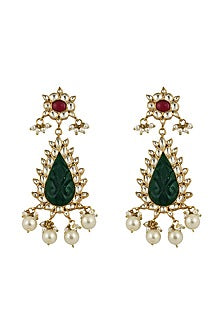 Gold Plated Pearl & Jadtar Dangler Earrings