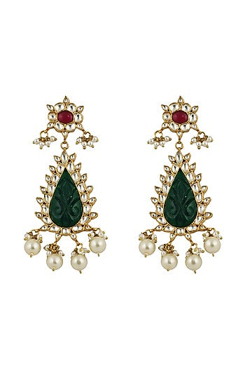 Gold Plated Pearl & Jadtar Dangler Earrings
