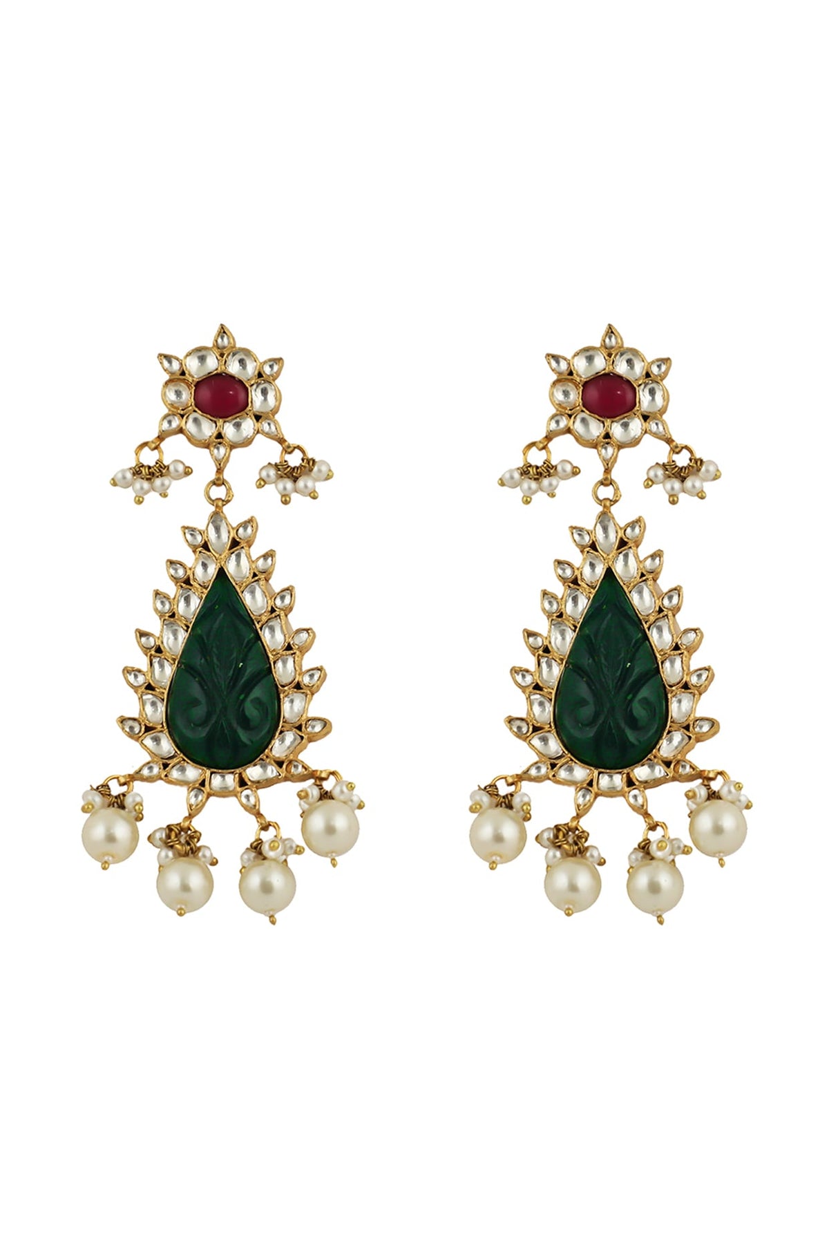 Gold Plated Pearl & Jadtar Dangler Earrings