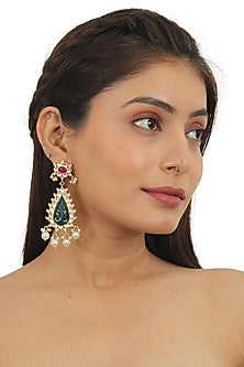 Gold Plated Pearl & Jadtar Dangler Earrings
