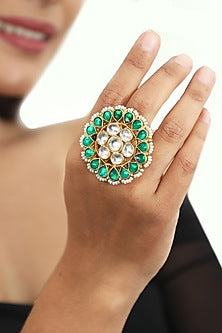 Gold Plated Jadtar Stones Ring