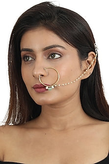 Gold Plated Jadtar Stones Nose Ring