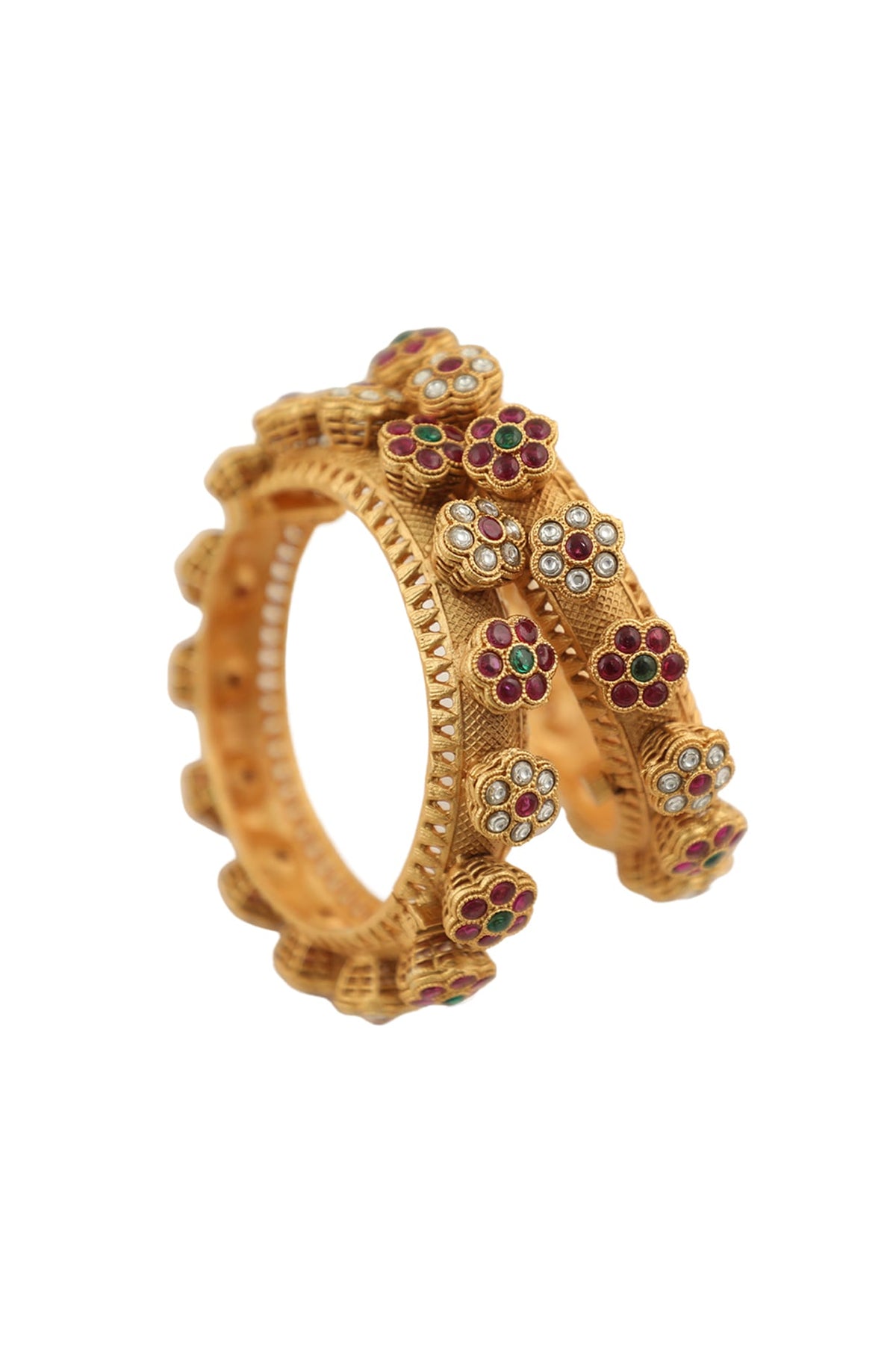 Gold Plated Jadtar Stones Bangles (Set Of 2)