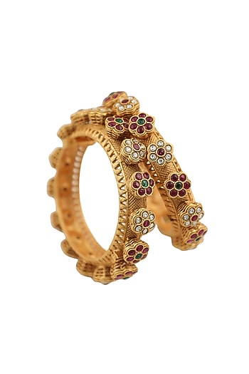 Gold Plated Jadtar Stones Bangles (Set Of 2)
