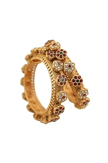Gold Plated Jadtar Stones Bangles (Set Of 2)
