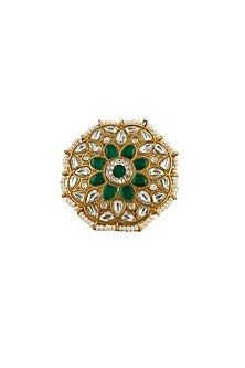 Gold Plated Floral Jadtar Stones Ring
