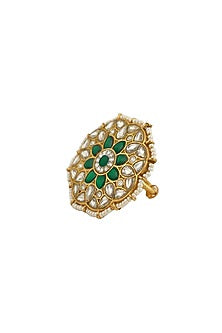 Gold Plated Floral Jadtar Stones Ring